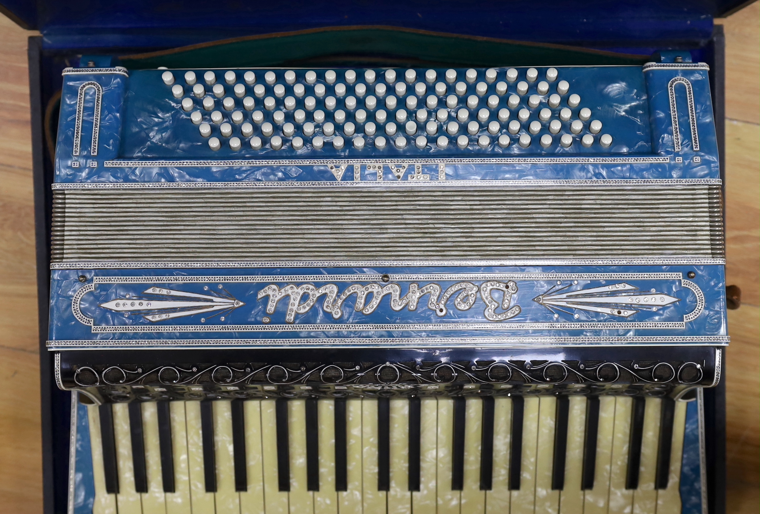 A cased Bernadi piano accordion